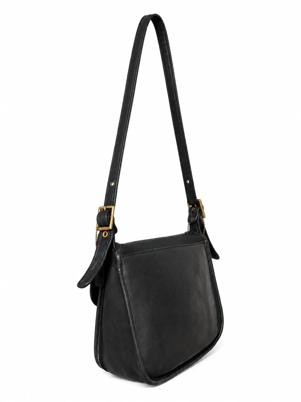 Vintage COACH Courier 1970s Pre-Code Black Glove Tanned Leather Shoulder Bag